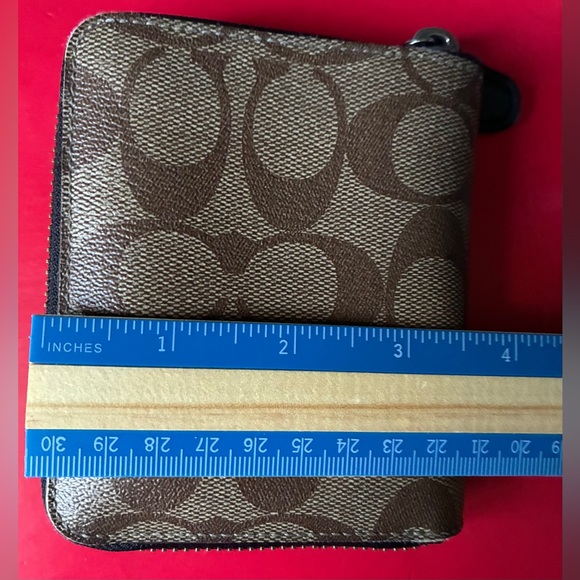 Coach Signature Canvas Small Zip Wallet in Brown/Tan - Picture 11 of 12